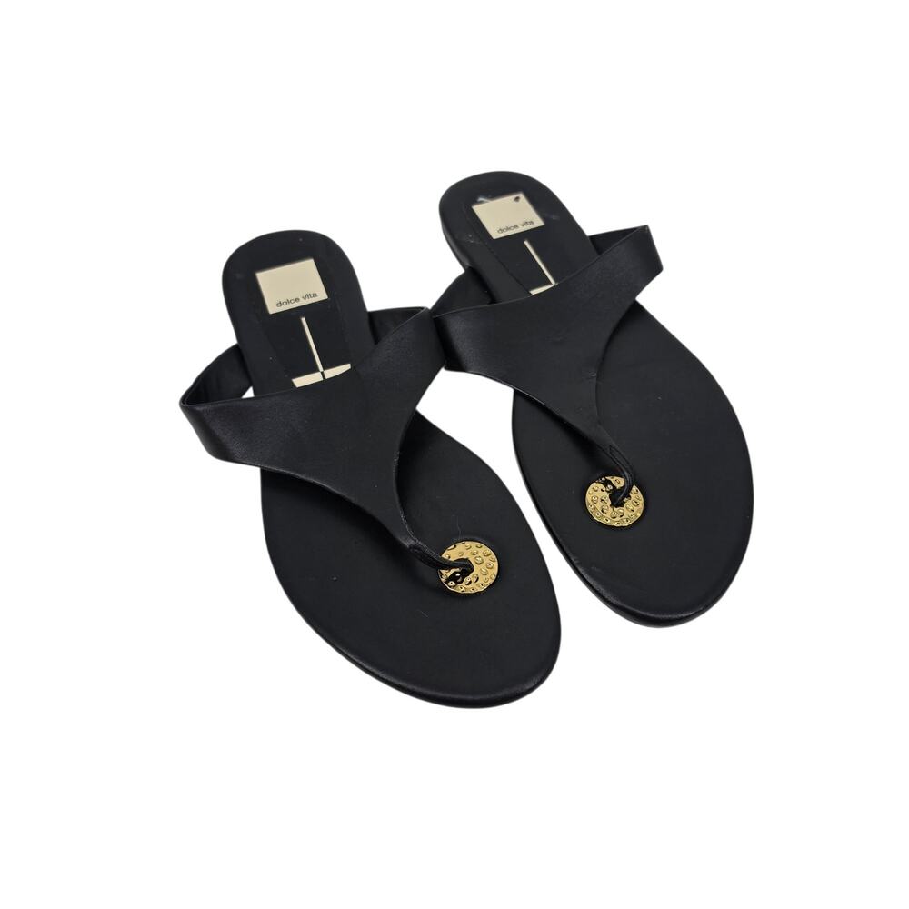 NWOT Dolce Vita Black Gold Accent Leather Kittle Slip On Thong Sandals Size 10.5